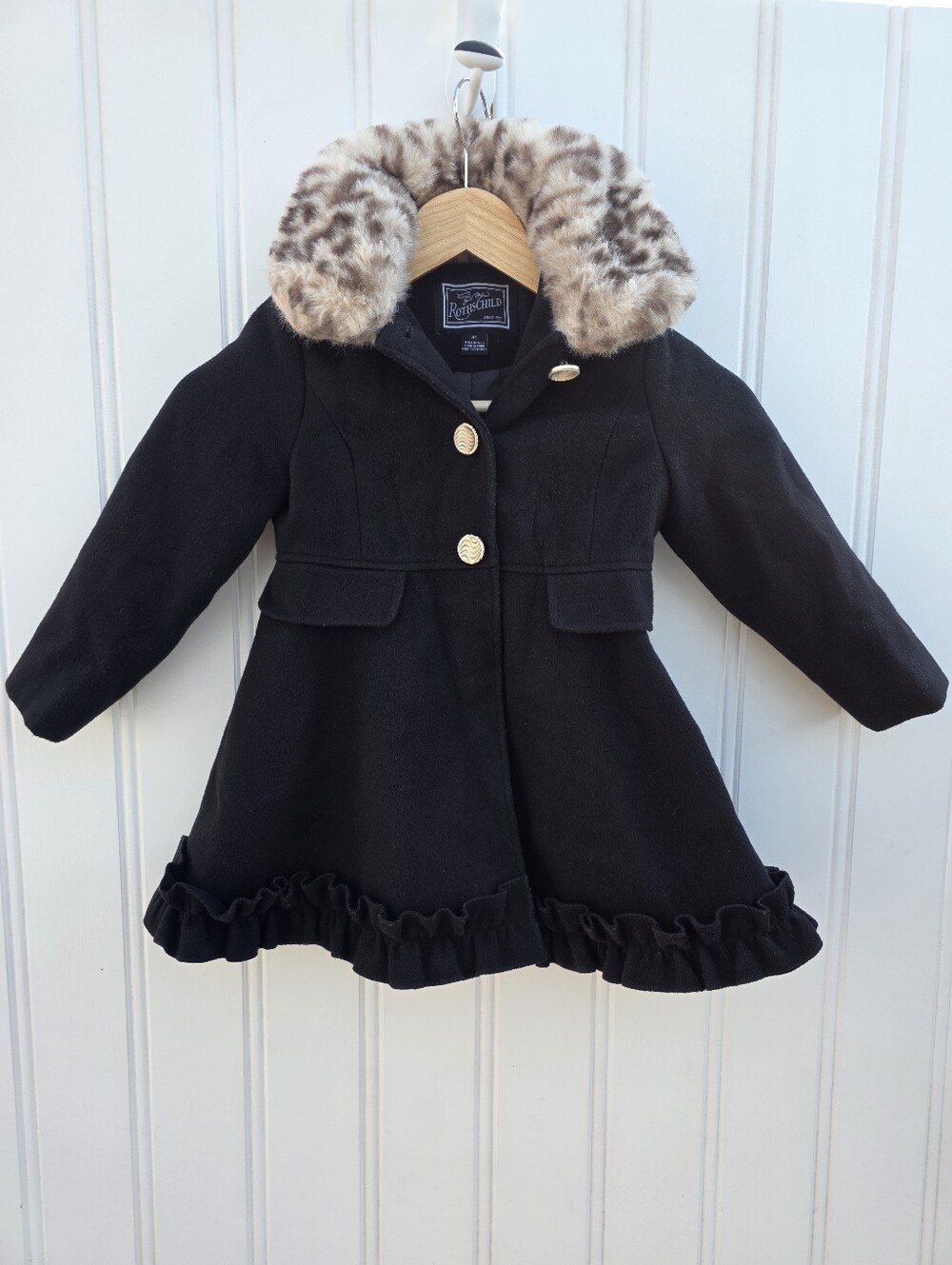 Rothschild Pea Dress Coat Single Breasted Faux Fur Size 4T